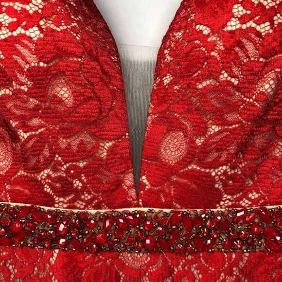Fengye Loman Red Beaded Lace Floor Length  Prom Dress 8 - Picture 4 of 12